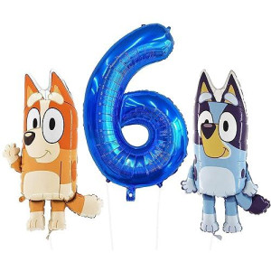 Toyland® Bluey & Bingo Balloon Birthday Pack - 2 X 32" Character Balloons & 1 X 40" Number Balloon - Kids Party Decorations