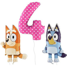 Toyland® Bluey & Bingo Balloon Birthday Pack - 2 X 32" Character Balloons & 1 X 40" Number Balloon - Kids Party Decorations