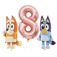 Toyland® Bluey & Bingo Balloon Birthday Pack - 2 X 32" Character Balloons & 1 X 40" Number Balloon - Kids Party Decorations