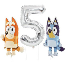 Toyland® Bluey & Bingo Balloon Birthday Pack - 2 X 32" Character Balloons & 1 X 40" Number Balloon - Kids Party Decorations