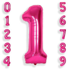 Suwen 40 Inch Hot Pink Large 1 Balloon Numbers Big Foil Helium Number Balloons 0-9 Jumbo Happy 1St Mylar Birthday Party Decorations For Baby Girl Anniversary Party Supplies