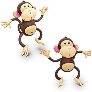 4E'S Novelty Inflatable Monkeys (2 Pack) 27 Inch Large Monkeys Inflatables For Jungle Decor, Safari Jungle Birthday Decorations, Kids Animal Party Supplies, Baby Shower Favors