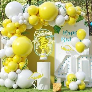 Yellow And White Balloon Arch Kit, 100Pcs Matte Yellow White Balloon Garland Kit With Different Sizes Balloons For Sunshine Lemon Honeybee Popcorn Baby Shower Bridal Shower Birthday Party Decorations