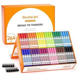 Shuttle Art 264 Pack Washable Markers, 12 Assorted Colors Broad Line Conical Tip Large Markers Bulk With A Box, Bonus Caps, Home Classroom School Supplies For Toddlers Kids Adults Students Teachers