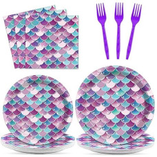 Zoiiwa 200 Pcs Mermaids Party Tableware Disposable Mermaids Ocean Birthday Dinnerware Set Plates Napkins Under The Sea Theme Party Decoration Serve 50 Guest