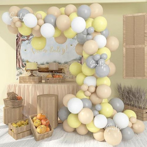 Soonlyn Yellow Baby Shower Decorations Balloon Arch Garland Kit 13Ft 12In Yellow Nude Gray White Balloons For Birthday Party Decorations Baby Shower