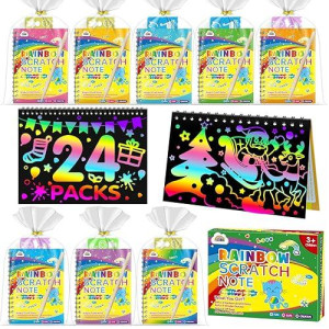 Zmlm Rainbow Scratch Party Favors Kids: Birthday Gifts Toy Bulk Scratch Art Notebook 24 Pack Birthday Goodie Bags Stuffers Girls Boys Art Craft Kit Pads Classroom Prizes School