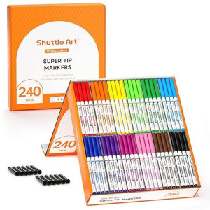 Shuttle Art 240 Pack Washable Super Tips Markers, 12 Assorted Colors Conical Tip Large Markers Bulk With A Box, Bonus Caps, Home Classroom School Supplies For Toddlers Kids Adults Students Teachers