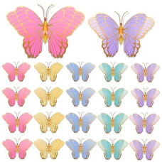 Wettarn 20 Pcs Butterfly Centerpieces For Tables Butterfly Party Decorations 3D Golden Butterfly Table Toppers Centerpiece For Girl Party Birthday Baby Shower (Mix Color,12 X 9 In,10 X 7 In)