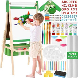 Belleur All-In-One Art Easel For Kids With 2 Paper Rolls & Deluxe Accessories, Adjustable Magnetic Double Sided Whiteboard & Chalkboard, Painting Kid Easel For Toddlers 2-8, Ideal Christmas Gift