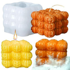 Zqysing Thanksgiving Candle Molds, Cube Pumpkin Silicone Molds For Candle Making Bubble Cube Pumpkin Candle Aromatherapy Holder Epoxy Resin Home Decoration