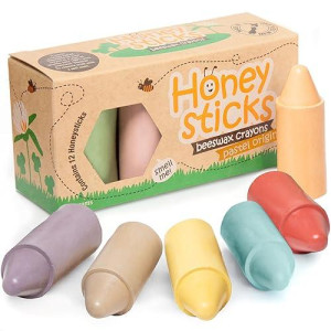 Honeysticks 100% Pure Beeswax Crayons (12 Pack) - Pastel Colored, Non Toxic Crayons, Safe For Babies And Toddlers, For 1 Year Plus, Made With Natural Beeswax And Food-Grade Colors, Eco-Friendly