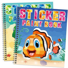 Omgouue 2Pcs Sea Animal Crafts Airplane Activities For Kids Ages 4-8 Sticker Paint Books Gift Party The Go Travel Trip Must Have Toys Activity Create 20 Pictures Sticker Sheets Are Separate