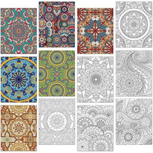 Zoiiwa 24 Pack Mandala Coloring Posters For Kids Adults Coloring Posters 11" X 8.6" Mandala Flower Coloring Book Craft Coloring Art Craft Activity For Home Classroom Valentine'S Day Gift