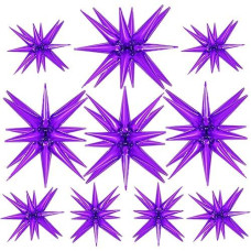 10 Pcs Star Balloons Explosion Starburst Balloons Foil Cone Balloons Magic For Birthday Wedding Anniversary Party Backdrops Decorations Supplies, 6 Pcs 22Inches And 4 Pcs 27Inches (Purple)