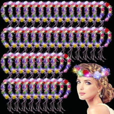 40 Pcs Led Flower Headband, Light Up Flower Crown Garland Flower Headdress Floral Headpiece For Women Hair Accessories Birthday Wedding Party(Rose Style)