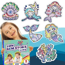 Yazhiji 6 Sheets Mermaid Diamond Window Art Craft Kits For Kids, Suncatcher Set For Ages 6 7 8 9 10 Seaweed Diy Painting For Girls Or Boys Six+ Years Old Gemstone Sticker As Easter Party Dec