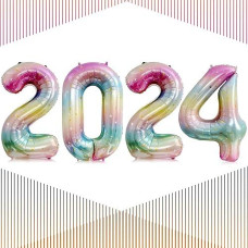 Gaint 40 Inch Rainbow Gradient 2024 Number Balloons 2024 Gradient Balloons For 2024 New Year Eve Festival Graduation Party Decorations Supplies