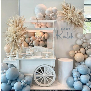 Blue Balloon Arch Kit Dusty Blue Balloon Garland With Double Stuffed Dusty Blue,Pastel Blue, Apricot,White Sand,Grey Balloons Perfect For Neutral Baby Shower Wedding Birthday Party Decoration