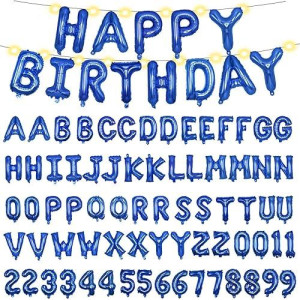 [85 Pcs] Personalized Name Happy Birthday Balloons Letters Kit, Diy Custom Name Birthday Banner, 2 Sets A- Z & 0-9 16'' Letters And Numbers With 2 Led Light For Birthday Party Decorations (Blue)