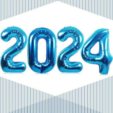 Gaint 40 Inch Blue 2024 Number Balloons 2024 Lake Blue Balloons For 2024 New Year Eve Festival Graduation Party Decorations Supplies