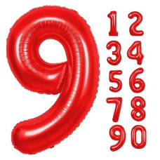 40 Inch Red Number 9 Balloon, Giant Large 9 Foil Balloon For Birthdays, Anniversaries, Graduations, 9Th Birthday Decorations For Kids