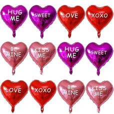 12 Pcs Red Heart Shaped Balloons 18 Inch Xoxo | Love | Sweet Valentine Balloons For Valentines Day Bridal Shower Wedding Party Decorations (Red,Pink, Hot Pink)