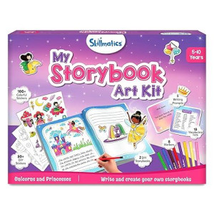 Skillmatics Storybook Art Kit - Unicorns & Princesses Art Kit For Kids, Write & Create Fairytale Storybooks, Creative Activity For Girls, Diy Kit, 150+ Stickers, Gifts For Ages 5, 6, 7, 8, 9, 10