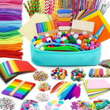 Funzbo Arts And Crafts Supplies - Crafts For Girls Age 3, 4, 5, 6, 7, 8, 9 Years Old, Craft Kit With Pipe Cleaners, Pompoms & Craft Tools, Birthday Gifts For Kid, Boys & Girls 3-12 Years Old