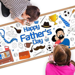 Childom 1 Pack Fathers Day Decorations Tablecloth, Fathers Day Crafts For Kids, Large Kids Crafts Coloring Poster, Kids Crafts Activities, Happy Fathers Day Decor From Wife Daughter Son, 30X72 Inch