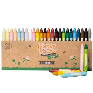 Honeysticks Jumbo Crayons (24 Pack) - 100% Pure Beeswax Crayons - Non Toxic Crayons For Kids - Large Crayons, Easy To Hold And Use, Unbreakable, Eco Friendly, Preschool Art Supplies, For Kids 2-4, 4-8