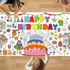 Padtic Giant Coloring Poster,30X72Inch Happy Birthday Drawing Paper Coloring Tablecloth,Diy Birthday Activity Poster Table Cover,Kids Art Crafts Coloring Mat,Home Classroom Birthday Party Suppiles