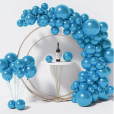 130Pcs Metallic Blue Balloons Different Sizes 18" 12" 10" 5" Balloon Garland Arch Kit Perfect For Birthday, Graduation, Baby Shower, Wedding, Holiday Decoration Anniversary (Metallic Blue Balloons)