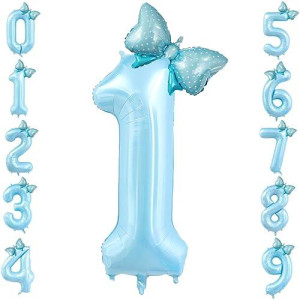 40 Inch Number 1 Balloon With Bow Blue Happy Birthday Jumbo Number Balloon For Boys Girls Birthday Decorations Party Supplies (Blue Number 1)