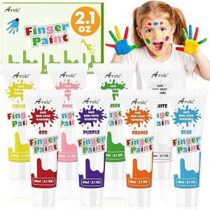 Aroic Finger Paint Set, Non Toxic Finger Paints 8 Colors * 60Ml，Art Painting Supplies For Toddlers,Finger Painting Supplies For Kids Boys Girls Gifts, Hand Painting Diy Crafts