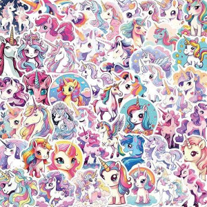 Yoksas Cute Fantasy Unicorn Stickers - 50Pcs Vinyl Waterproof Kawaii Rainbow Horse Stickers For Laptops,Water Bottles,Party Favors