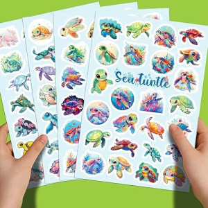 Yoksas 4 Sheets Cute Sea Turtle Stickers - Waterproof 100Pcs Ocean Animal Turtles Stickers For Scrapbooks,Laptops,Water Bottles,Party Favors