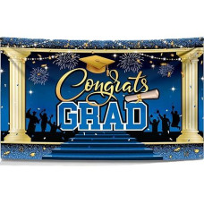 Katchon, Xtralarge Blue Congrats Grad Banner - 72X44 Inch, 2024 Graduation Backdrop | Blue Graduation Banner Class Of 2024 For 2024 Graduation Party Decorations, Graduation Decorations Class Of 2024