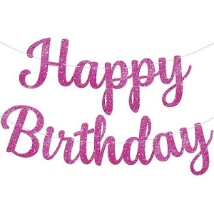 Katchon, Glitter Hot Pink Happy Birthday Banner - 10 Feet | Cursive Happy Birthday Letters, Hot Pink Birthday Decorations | Happy Birthday Backdrop For Pink Party Decorations | Pink Birthday Banner