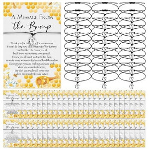 Thyle 50 Set Baby Shower Favors For Guests Adjustable Bracelets With Message From The Bump Card Footprints Charm Baby Shower Bracelets For Gender Reveal Thank You Gifts (Bee)