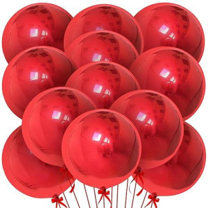 Katchon, Metallic Red Balloons -Big 22 Inch, 12 Pieces | 4D Sphere Red Metallic Balloons, Valentines Day Decorations, Red Party Decorations | Red Foil Balloons, Red Mylar Balloons, Valentines Balloons