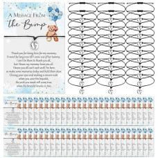 Thyle 50 Set Baby Shower Favors For Guests Adjustable Bracelets With Message From The Bump Card Footprints Charm Baby Shower Bracelets For Gender Reveal Thank You Gifts (Blue Bear)