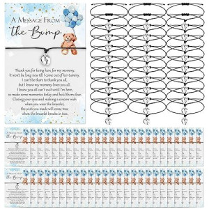 Thyle 50 Set Baby Shower Favors For Guests Adjustable Bracelets With Message From The Bump Card Footprints Charm Baby Shower Bracelets For Gender Reveal Thank You Gifts (Blue Bear)