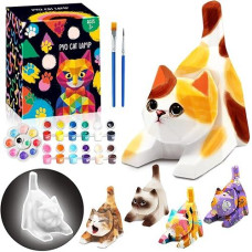 Funzbo 4.3In Paint Your Own Cat Lamp Kit - Arts And Crafts Supplies Kitten Painting Kits For Kids Teens, Diy Night Light Toy For Toddler Girl Boy Ages 3 4 5 6 7 8 9 10 11 12 13+ Birthday Easter Gift