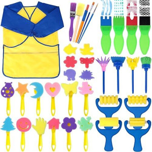 Bigotters 45Pcs Kids Paint Brushes Sponge Kits, Painting Brushes Drawing Tools Kits, Washable Paint Brushes For Toddler Kids Early Diy Learning Toys And Kids Gifts School Prizes Art Party