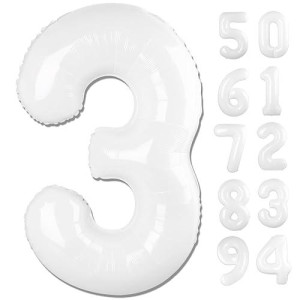 White 3 Balloon, Translucent Number Balloons 40 Inch, 3Rd Birthday Decorations For Kids Girls Boys, Men Women White Party Supplies For Party Decorations, Number 3 Balloon