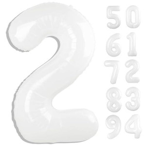 White 2 Balloon, Translucent Number Balloons 40 Inch, 2Nd Balloon Number Birthday Decorations, Second Two Birthday Party Supplies, Number 2 Balloon