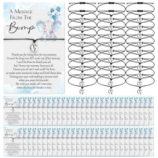 Thyle 50 Set Baby Shower Favors For Guests Adjustable Bracelets With Message From The Bump Card Footprints Charm Baby Shower Bracelets For Gender Reveal Thank You Gifts (Blue Elephant)