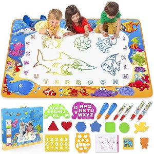 Water Doodle Mat- Kids Painting Writing Doodle Board Toy - Color Drawing Mat Bring Magic Pens Educational Toys For Age 3 4 5 6 7 8 9 10 Year Old Girls Boys Toddler Present