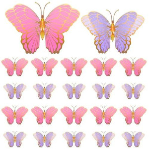 Wettarn 20 Pcs Butterfly Centerpieces For Tables Butterfly Party Decorations 3D Golden Butterfly Table Toppers Centerpiece For Girl Party Birthday Baby Shower (Pink, Purple,12 X 9 In,10 X 7 In)